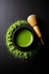 Close-up of a mirror and green eye shadow with a circular shiny design