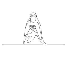 Continuous one line drawing of women muslim prayer. Single line drawing illustration of women praying for greeting card. Ramadan kareem concept vector art. Doodle line illustration.