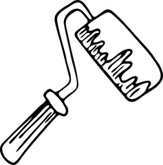 Hand drawn paint roller doodle icon. Hand drawn black sketch. Sign symbol. Decoration element. White background. Isolated. Flat design. Vector illustration