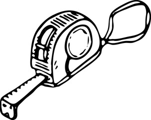 Hand drawn measuring roulette doodle icon. Hand drawn black sketch. Sign symbol. Decoration element. White background. Isolated. Flat design. Vector illustration