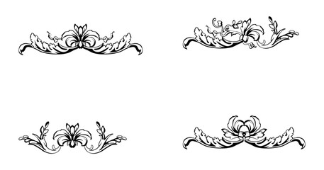 Set of calligraphic design elements, page decor, dividers and ornate headpieces