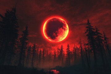 Blood moon over a dark forest (1)