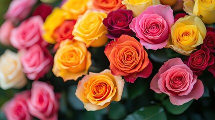Obraz premium A vibrant bouquet of colorful roses, perfect for special occasions. 