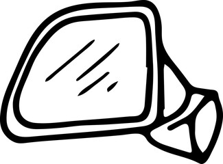 Hand drawn rearview mirror doodle icon. Hand drawn black sketch. Sign symbol. Decoration element. White background. Isolated. Flat design. Vector illustration