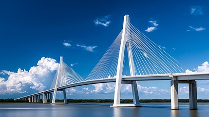 Fototapeta premium Majestic bridge calm river wallpaper