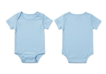 Realistic blue Blank Baby undershirt Template, Mock-up Close-Up Isolated on White. Front and Back Side. Top View