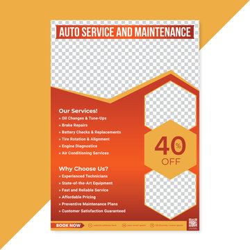 Auto repair flyer, automotive, automobile service, car fix, car wash, car service flyer