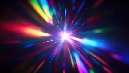 radiant burst of prismatic light rays in cosmic motion, abstract energy explosion with vibrant colors for sci-fi background
