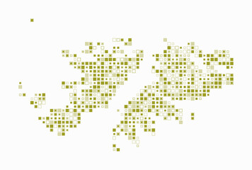 Falkland Islands, shape of the country built of colored cells. Digital style map of the Falkland Islands on white background. Small size square blocks. Vibrant vector illustration.