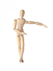 A Wooden dummy pointing with its hands, highlighting a gesture. A Poseable figure and Articulated...