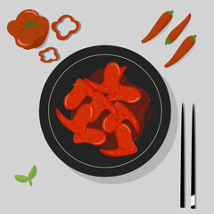 Spicy and hot chicken wings Crispy Korean fried chicken vector art illustration style isolated, 