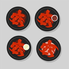 Korean food spicy chicken wings vector ilustration with various topping 