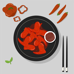 Spicy chicken wings Crispy Korean fried chicken vector art illustration style isolated