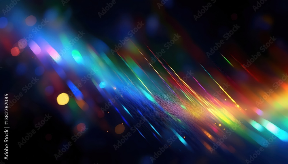 Poster vibrant neon light streaks with bokeh effect on dark background, futuristic abstract digital artwork