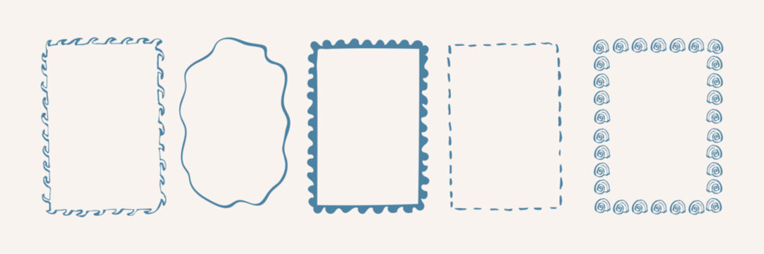 Hand drawn retro blue frames collection