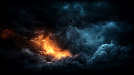 Fototapeta premium Fiery Storm Cloudscape Dramatic Lightning Bolts.