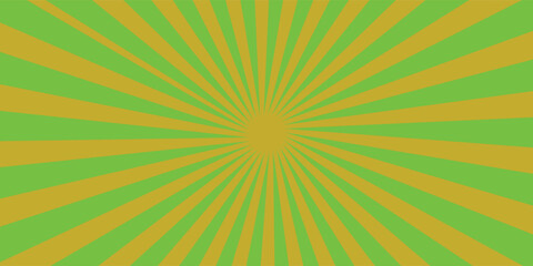 Green sun rays background with halftone. Cartoon funny retro pattern strip mock up.