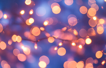 Abstract Bokeh Lights Background – Warm Golden and Purple Glow Effect

