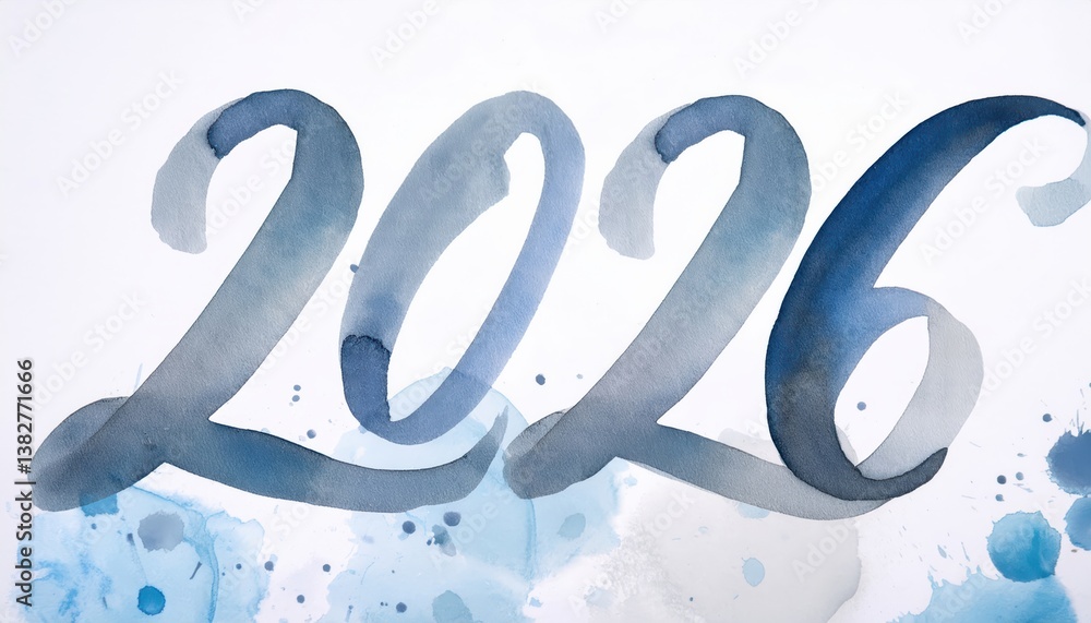 Poster elegant 2026 new year watercolor design with soft blue and gray gradient, abstract artistic backgrou