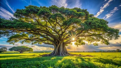Fototapeta premium Majestic Ficus Tree Landscape: Serene Nature Photography