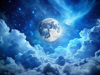 Obraz premium Majestic Full Moon Night Timelapse: Starry Sky, Moving Clouds, 4K Cloudscape