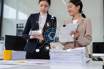 Business concept, Business man and business woman working and meeting with chart at office.