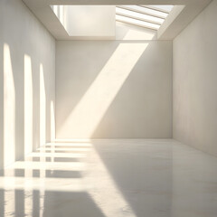 Fototapeta premium Minimalist Empty Room with Soft Light and Gentle Highlights Creating a Serene Ambiance, staircase in a modern building