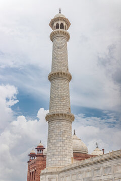 Taj mahal is a white marble mausoleum on the bank of the yamuna river in agra city, uttar pradesh state, India
