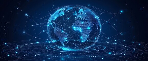 Obraz premium Global Network Futuristic Earth Connection.