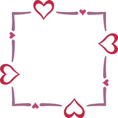 Square border made with some hearts, color. Vector illustration made with red heart silhouettes on a white background creating a square border.