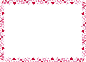Rectangular border made with many small hearts, color. Vector illustration made with red heart silhouettes on a white background creating a rectangular border.