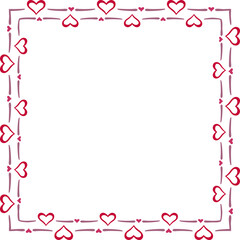 Square border made with some small hearts, color. Vector illustration made with red heart silhouettes on a white background creating a square border.