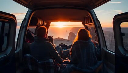 Travel adventure scenic sunset van life coastal cliffs romantic getaway nature escape