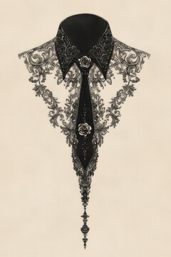 Gothic Elegance - Ornate Black Collar with Rose Tie and Baroque Filigree