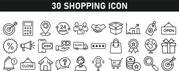 Shopping icons set. Online shopping thin line icons. Shop icons vector collection