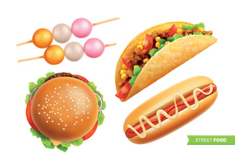 Realistic Street Food Element Set