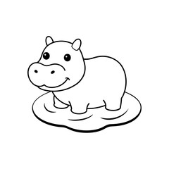 A baby Hippo in a pond silhouette illustration.