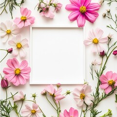 flower background template, empty white space for text in the center, with simple clean square frame  HD 8K mockup wallpaper Photographic Image
