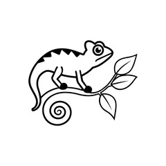 A Chameleon on a Leafy branch silhouette