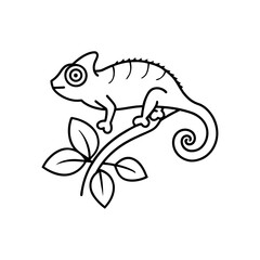 A Chameleon on a Leafy branch silhouette