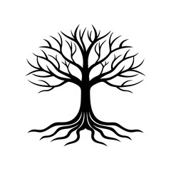 Obraz premium A giant tree with intricate roots silhouette illustration