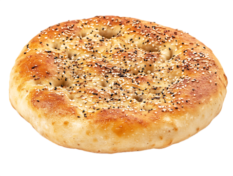 Delicious Round Ramadan Pita Bread with Sesame Seeds on Transparent Background