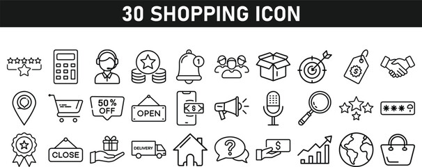 Shopping icons set. Online shopping thin line icons. Shop icons vector collection
