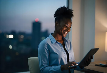 young african women looking at tablet screen tech concept