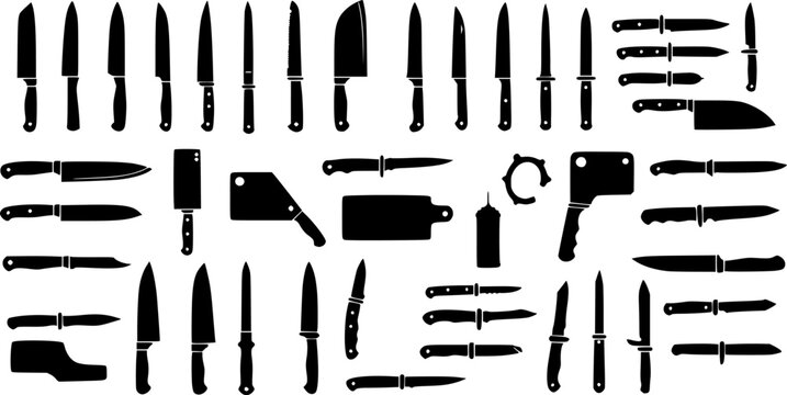 Knife black icon. Big set of icons of various knife on a white background. Vector illustration.
