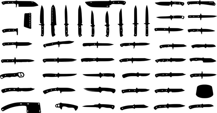 Knife black icon. Big set of icons of various knife on a white background. Vector illustration.
