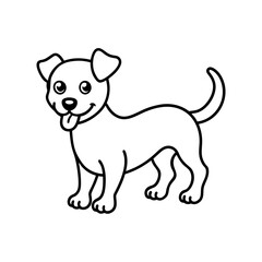 A playful Puppy with a bone line art illustration