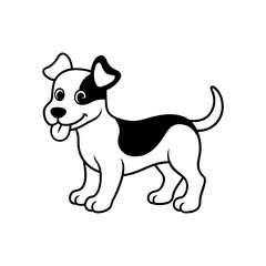 A playful Puppy with a bone line art illustration
