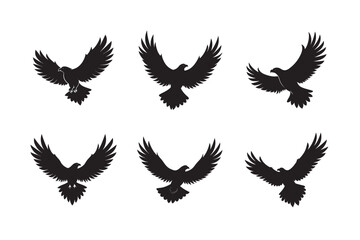 Obraz premium Black vector wings set, bird silhouette flying eagle