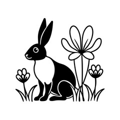 A Rabbit in a flower meadow line art illustration